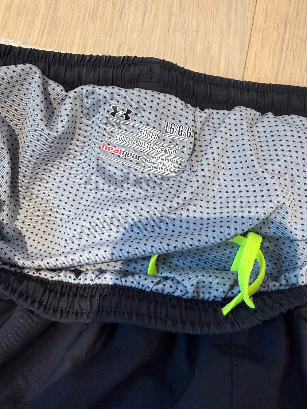 Under Armour Men’s Black Athletic Shorts with Neon Yellow Trim - Picture 3 of 6
